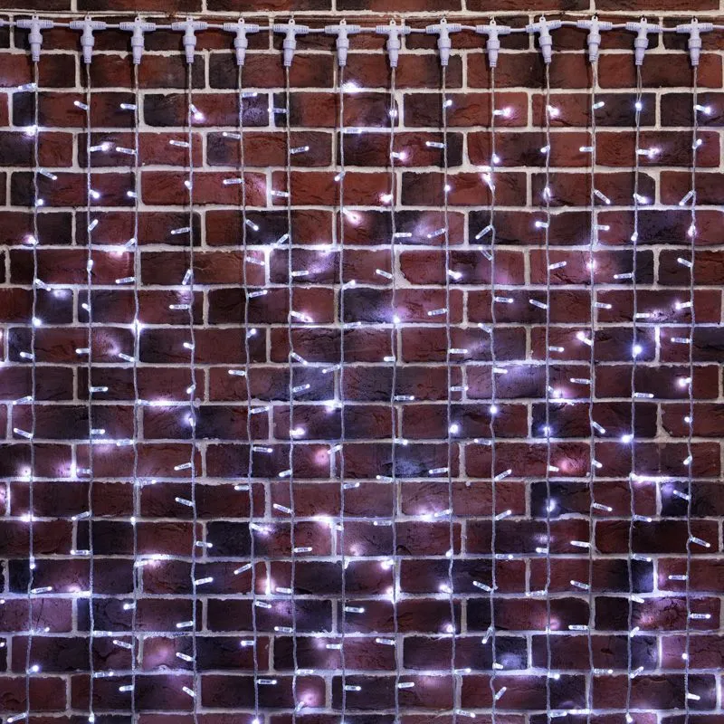 Гирлянда светодиодная Занавес 2х9м 1200 LED БЕЛЫЙ прозрачный ПВХ IP65 постоянное свечение 230В блок в комплекте NEON-NIGHT