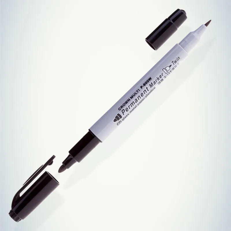 Маркер перманентный двухсторонний Multi Marker Twin 2мм/1мм, черный, пулевидный Crown - Фото 4