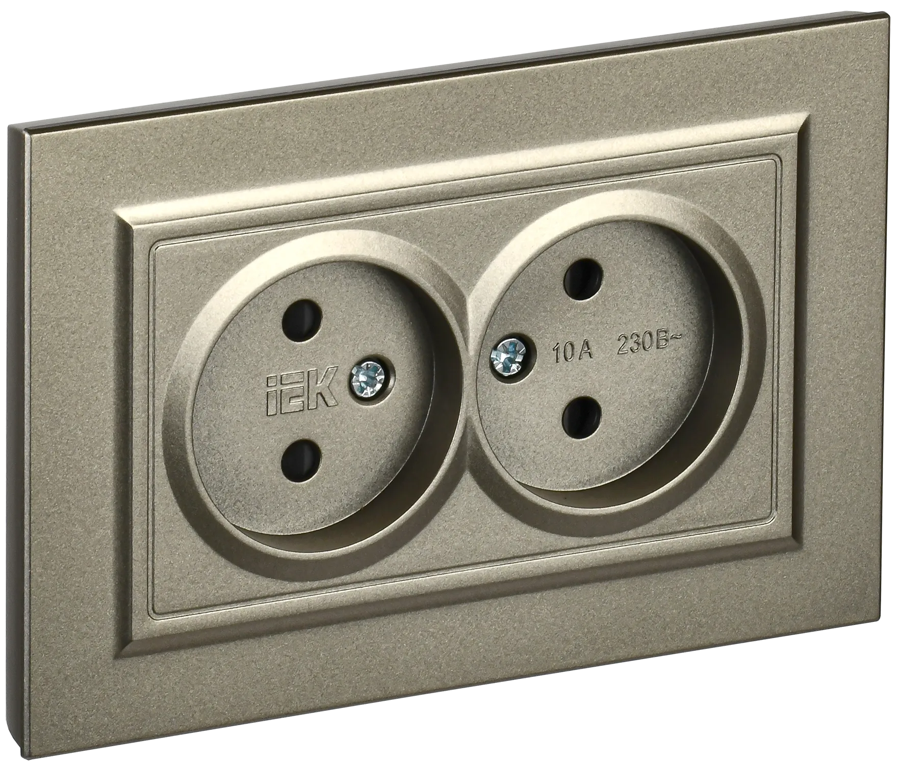 BRITE Розетка 2-местная без заземления с защитными шторками 10А в сборе РСш12-2-БрШ шампань IEK BR-R23-10-K37-F