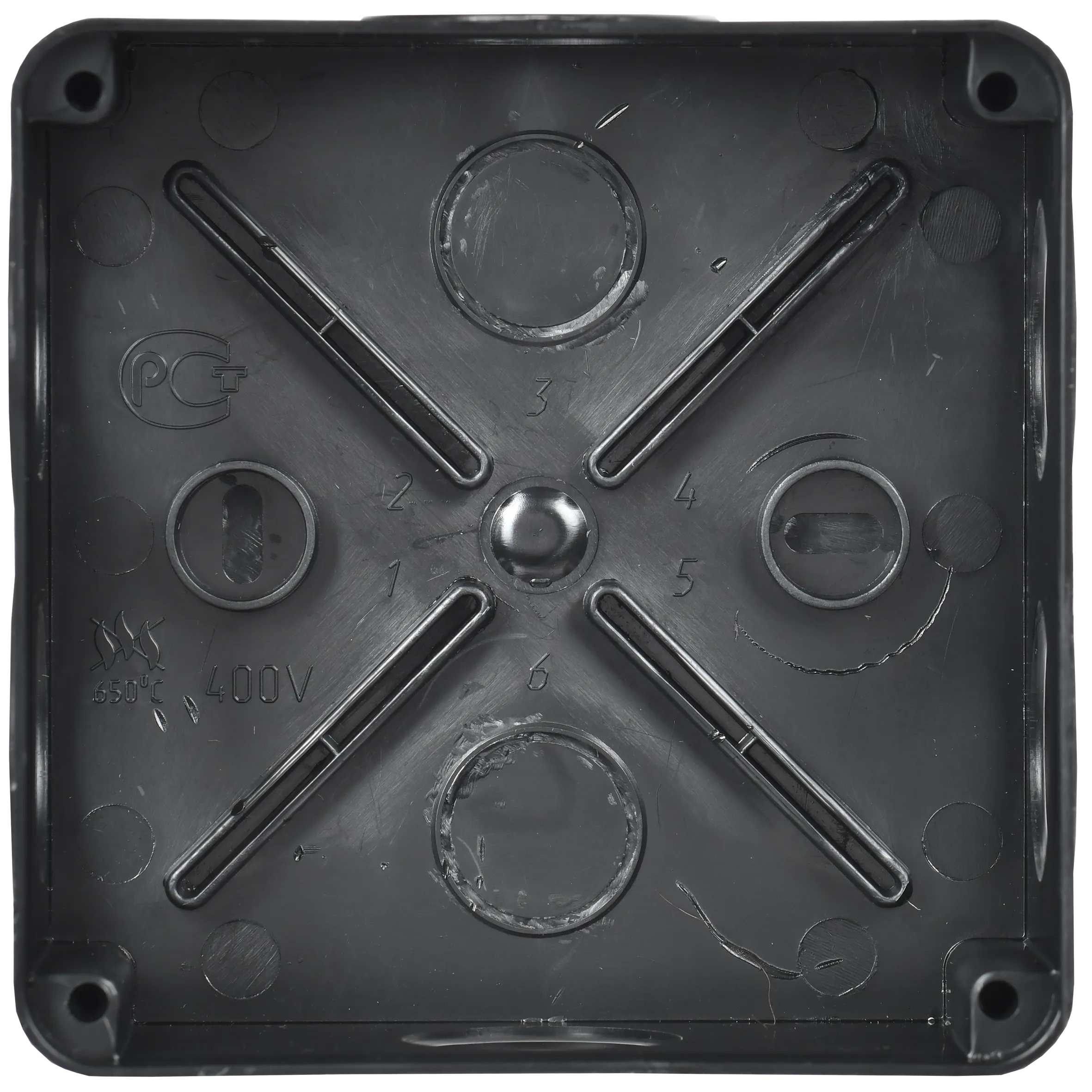 Коробка распаячная КМ41233 для открытой проводки безгалогенная (HF) 100х100х50мм IP44 6 гермовводов черная (RAL 9005) IEK - Фото 4