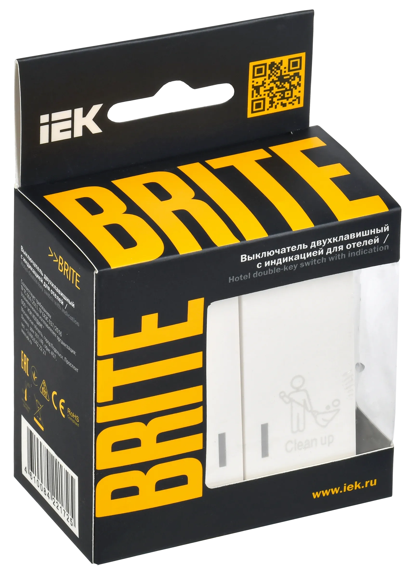 BRITE Выключатель 2-клавишный с индикацией для отелей 10А ВС10-2-9-БрБ белый IEK - Фото 2