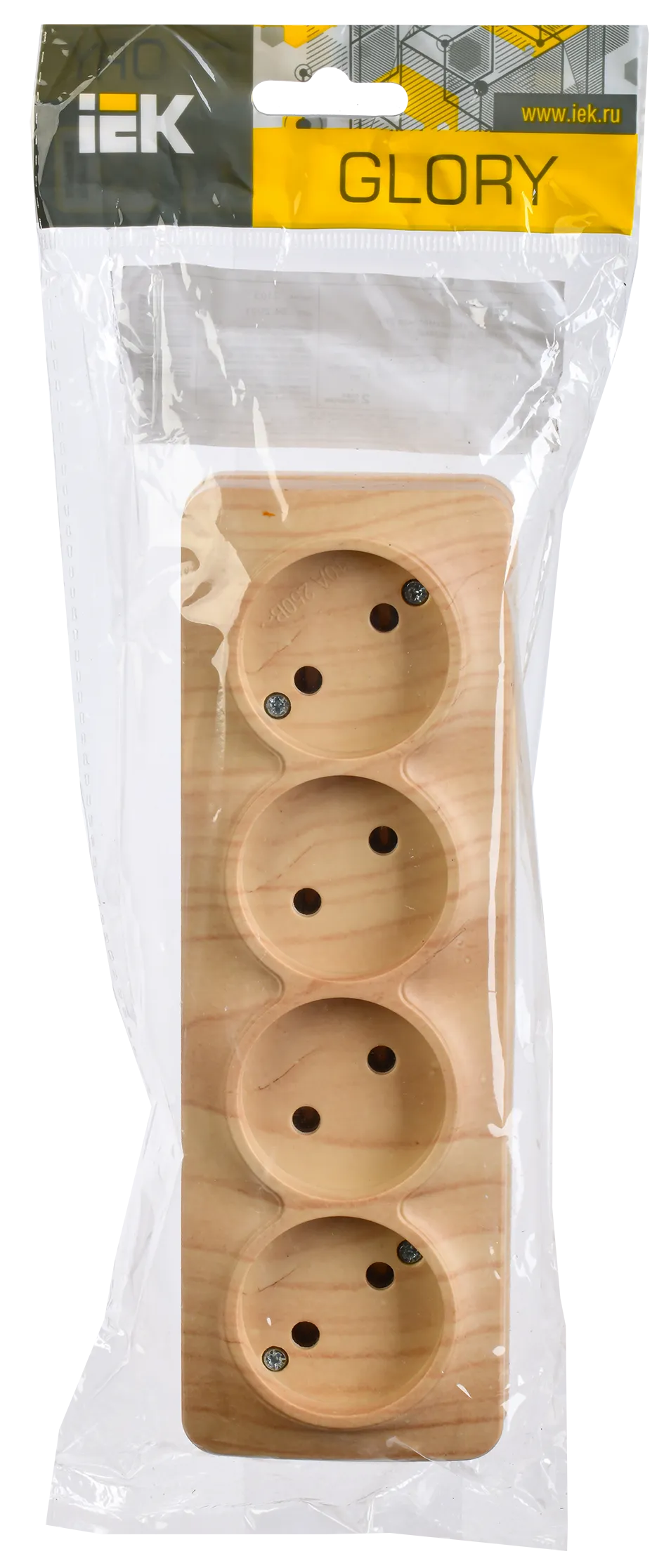 GLORY Розетка 4-местная для открытой установки без заземления без защитных шторок 10А РС24-2-ХС сосна IEK - Фото 2