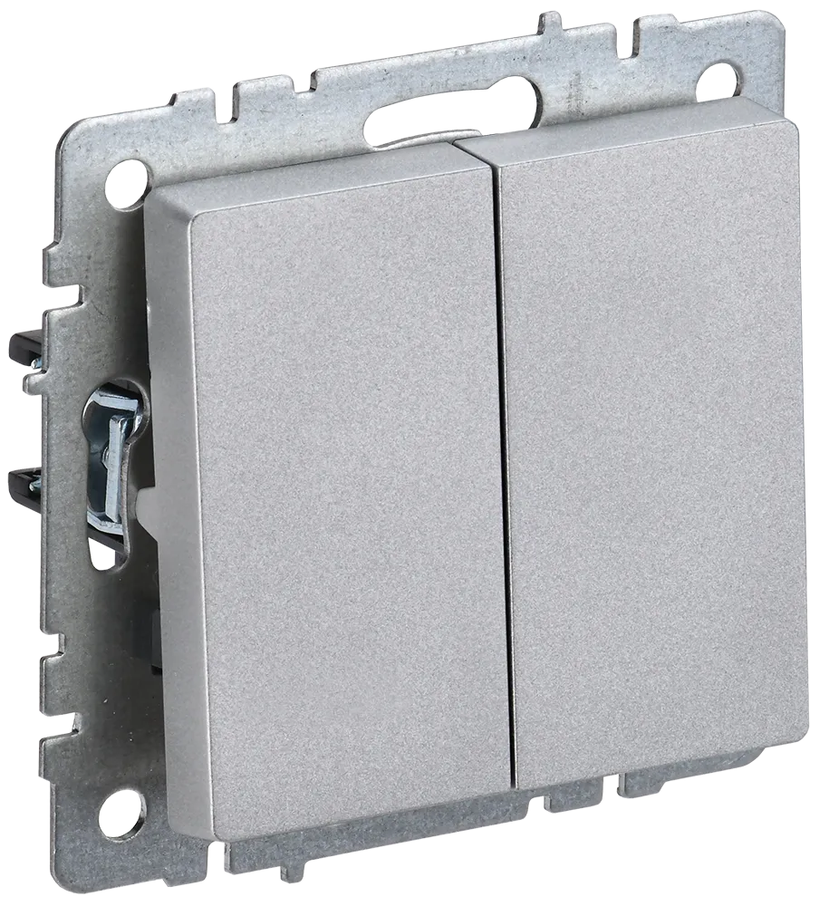 BRITE Выключатель 2-клавишный проходной 10А ВС10-2-6-БрА алюминий IEK BR-V22-0-10-K47