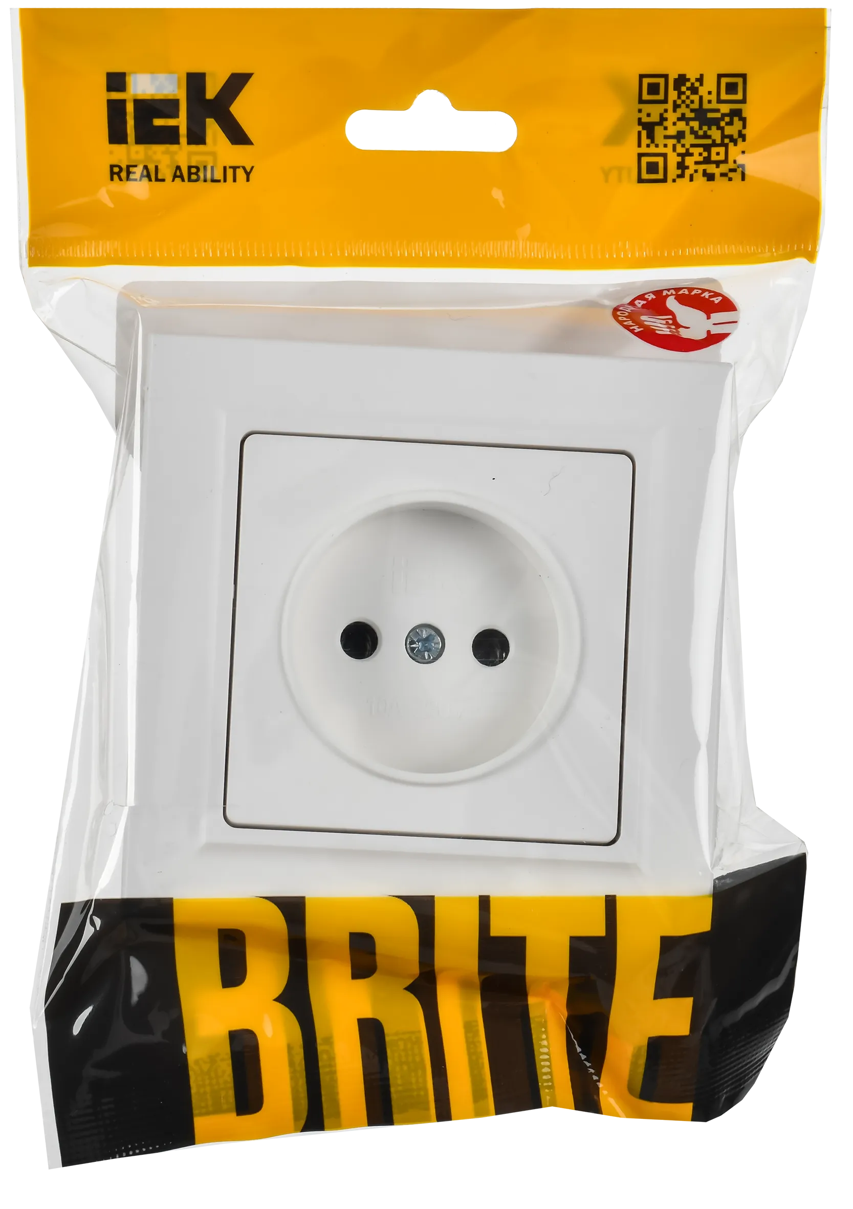 BRITE Розетка 1-местная без заземления без защитных шторок 10А в сборе РСР10-1-0-БрАБ арктический белый IEK - Фото 2