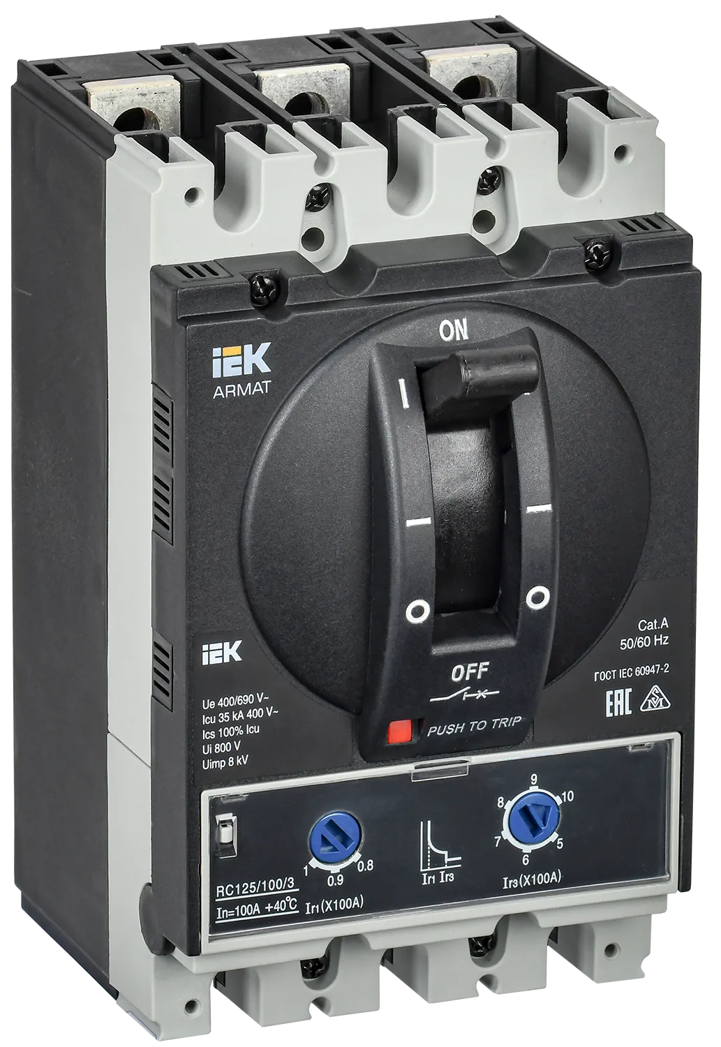 ARMAT Автоматический выключатель в литом корпусе 3P типоразмер A 35кА 100А расцепитель термомагнитный регулируемый IEK