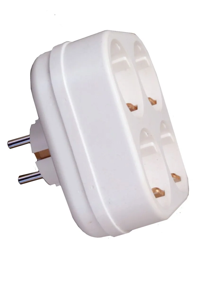 Разветвитель электрический 4 розетки с заземлением, 16А, белый DEKRON