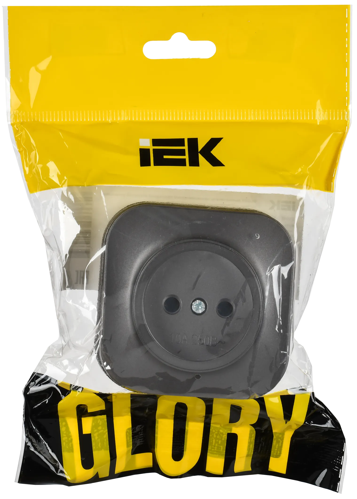 GLORY Розетка 1-местная для открытой установки без заземления без защитных шторок 10А РС20-2-ХСм сталь матовый IEK - Фото 2