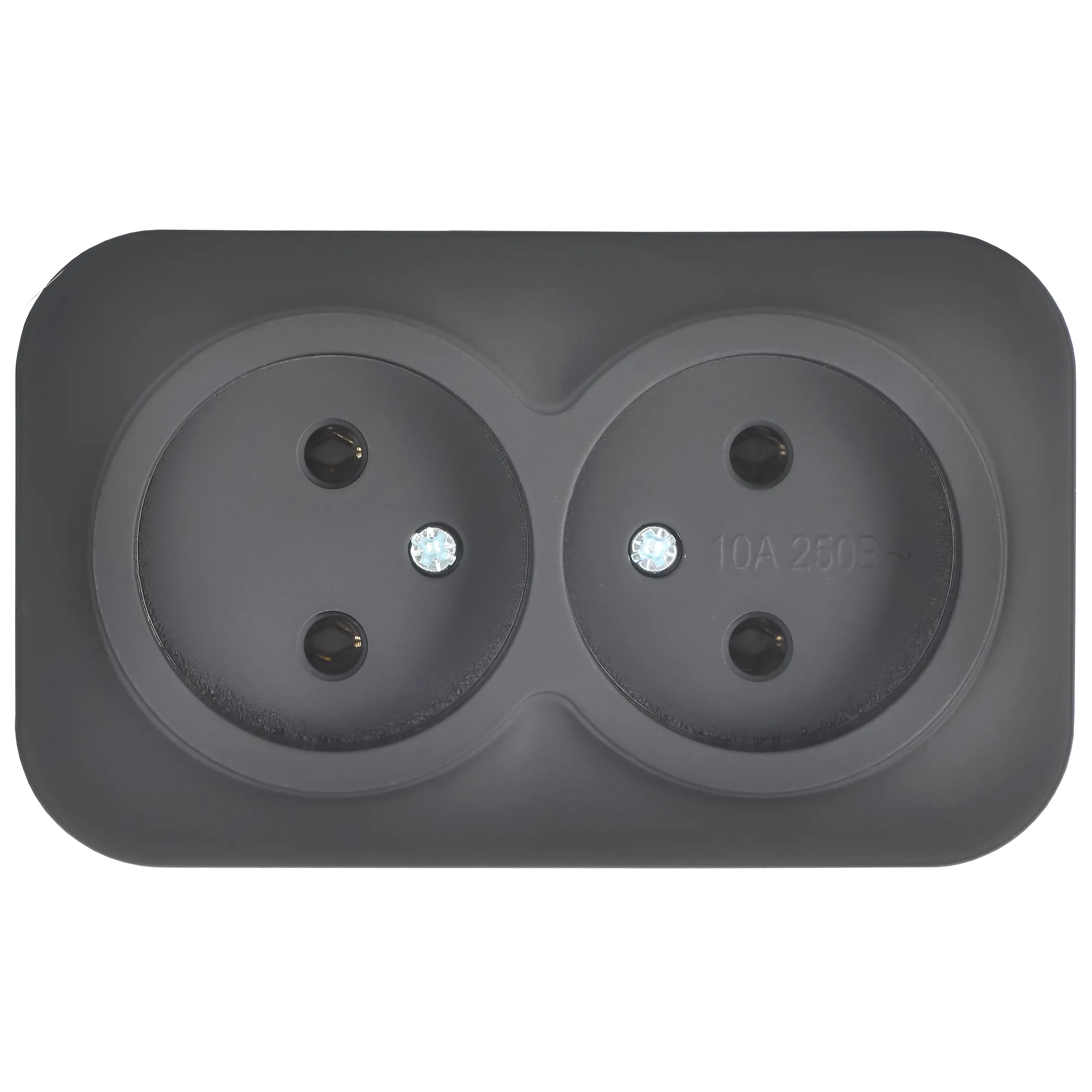 GLORY Розетка 2-местная для открытой установки без заземления без защитных шторок 10А РС22-2-ХЧм черный матовый IEK - Фото 3