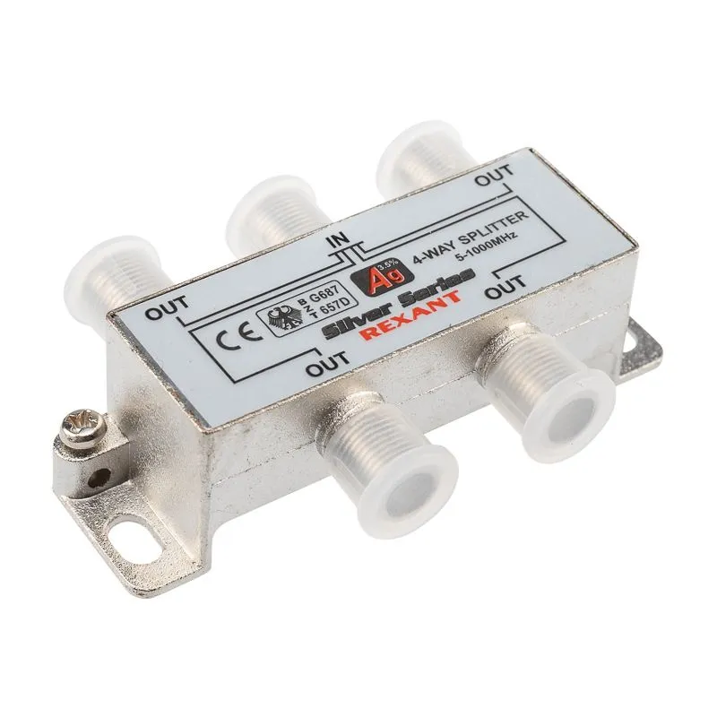 Делитель ТВх4 под F-разъем, 5-1000МГц, Silver (5 F-разъемов в комплекте) REXANT