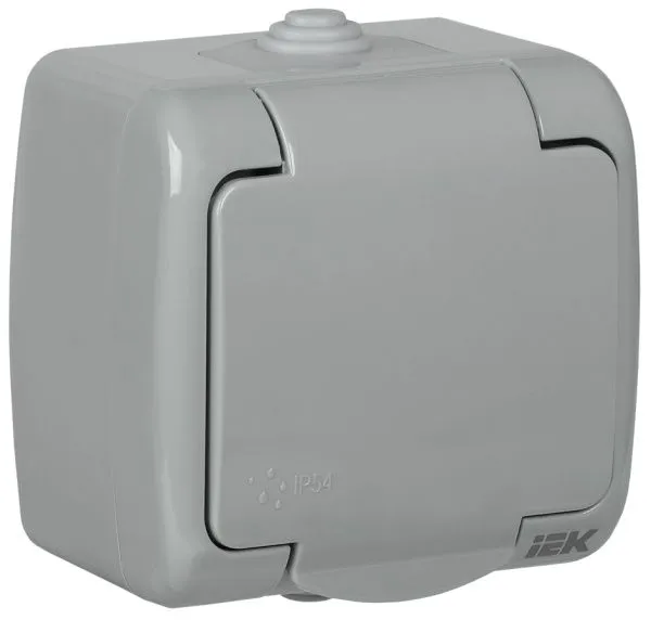 AQUATIC Розетка 1-местная с заземлением и крышкой для открытой установки 16А IP54 РСш12-2-А IEK ERA12-K03-16-54