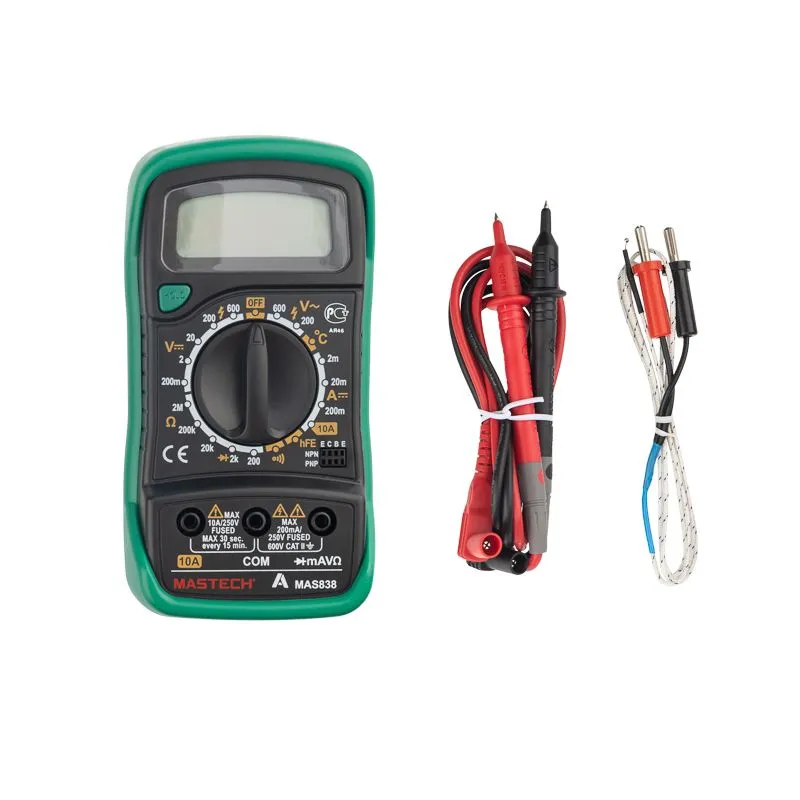 Портативный мультиметр MAS838 в кожухе с прозвонкой и измерением температуры MASTECH - Фото 5
