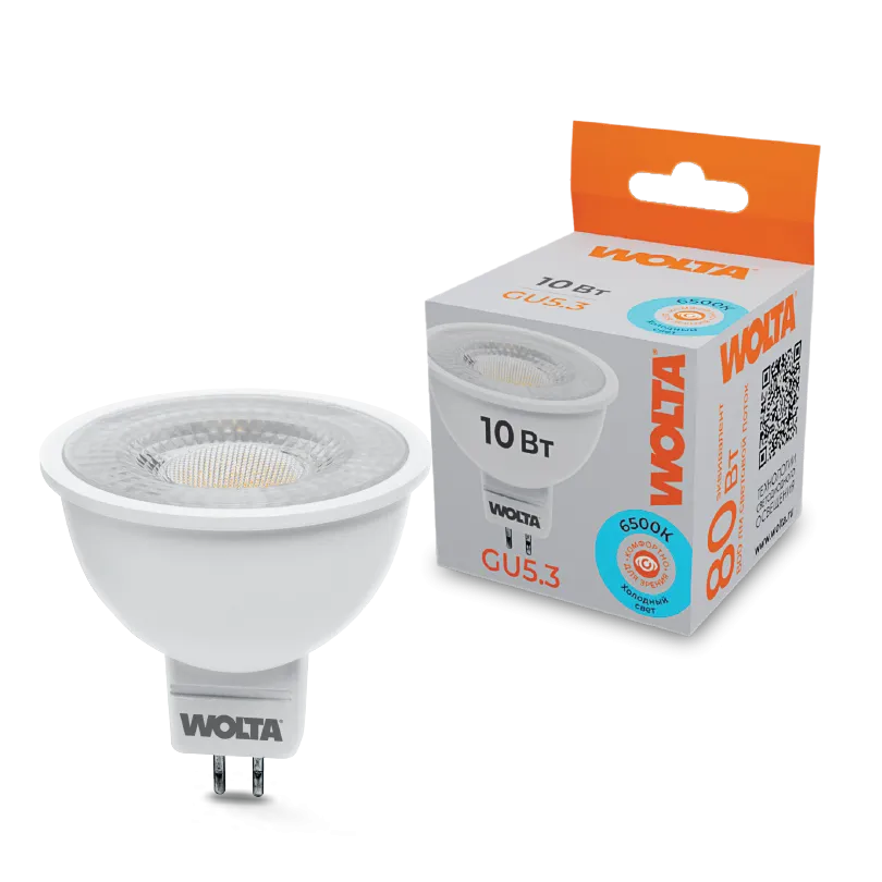 Светодиодная лампа WOLTA WSTD-MR16-220V10W6KGU5.3-L 10Вт 6500K GU5.3 с линзой WSTD-MR16-220V10W6KGU5.3-L