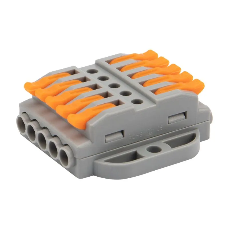 Клемма СМК 222-425P проходная 5 полюсов, с монтажной площадкой (0,08-4 мм²), серая (блистер 4 шт./уп.) REXANT