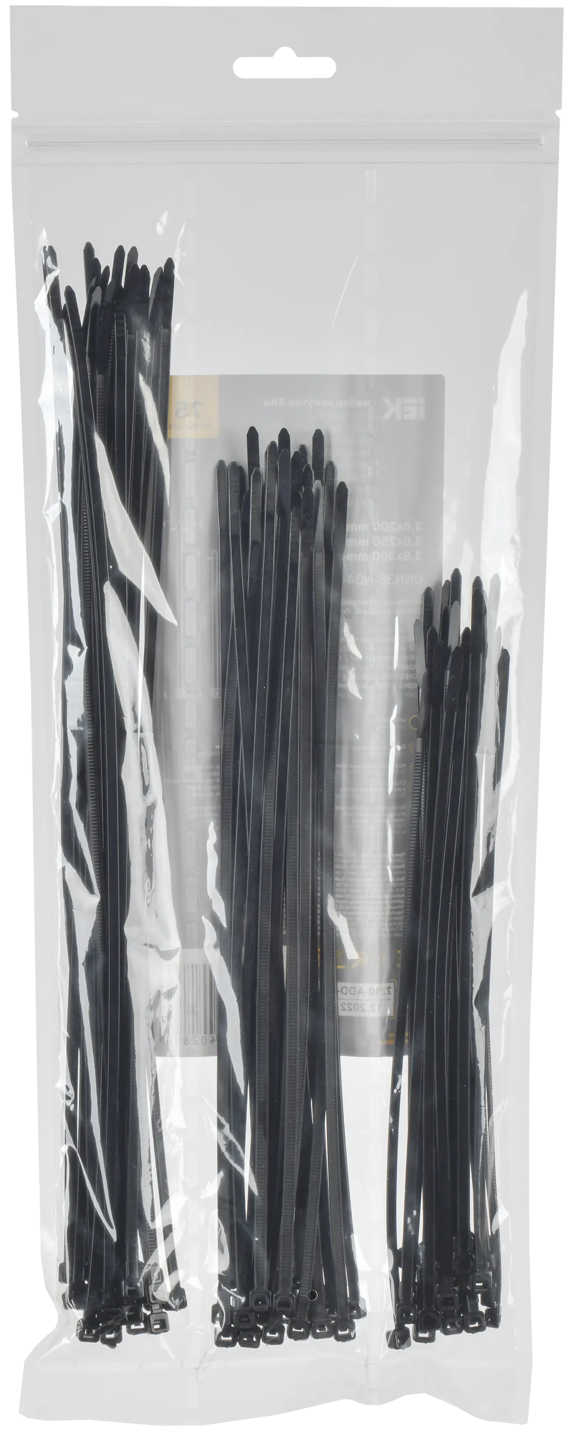 Набор хомутов 3,6х200; 3,6х250; 3,6х300 черные (75шт/упак) IEK