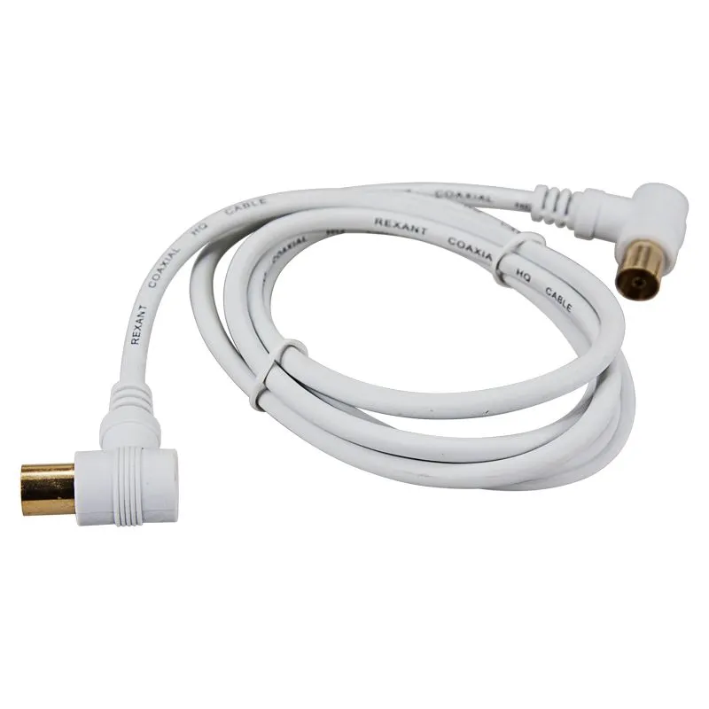 Шнур ТВ гнездо - ТВ штекер, угловой, 1,5м, белый REXANT - Фото 3