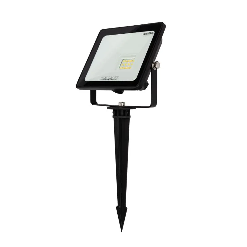 Прожектор светодиодный 20 Вт 200–260 В IP65 1600 Лм 6500 K, холодный свет REXANT + опора на грунте 605-100 605-002promo