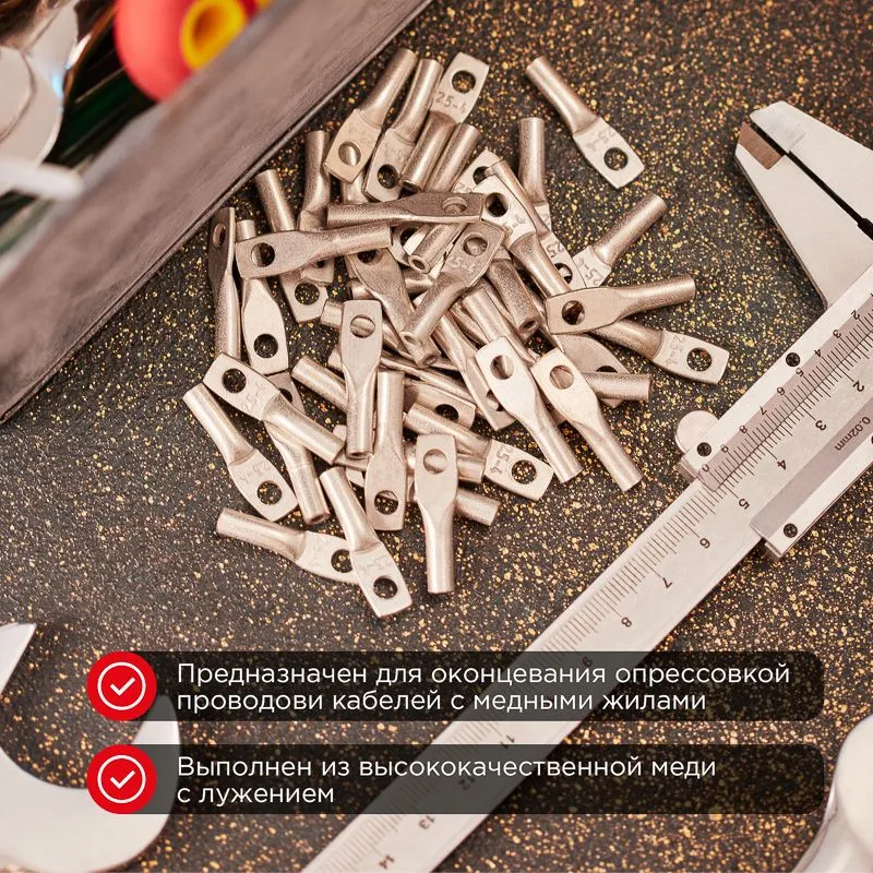 Наконечник медный луженый ТМЛ 70–12–13 (70мм² - Ø12мм) ГОСТ 7386-80 (в упак. 2 шт.) REXANT - Фото 2