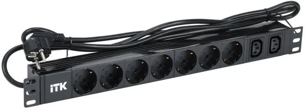 ITK PDU 7 розеток немецкий стандарт + 2 С13 1U кабель 2м вилка немецкий стандарт