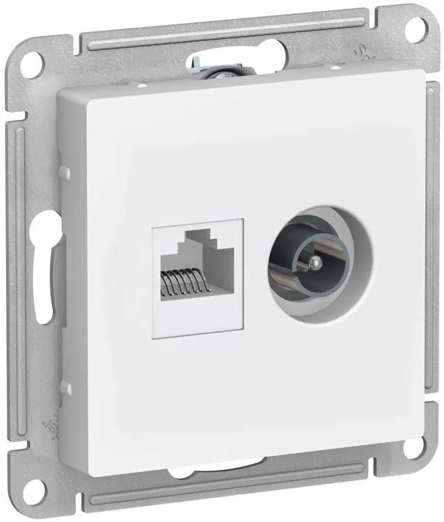 Розетка компьютерная + телевизионная 2-м AtlasDesign RJ45 кат.5E + TV механизм бел. SE ATN000189