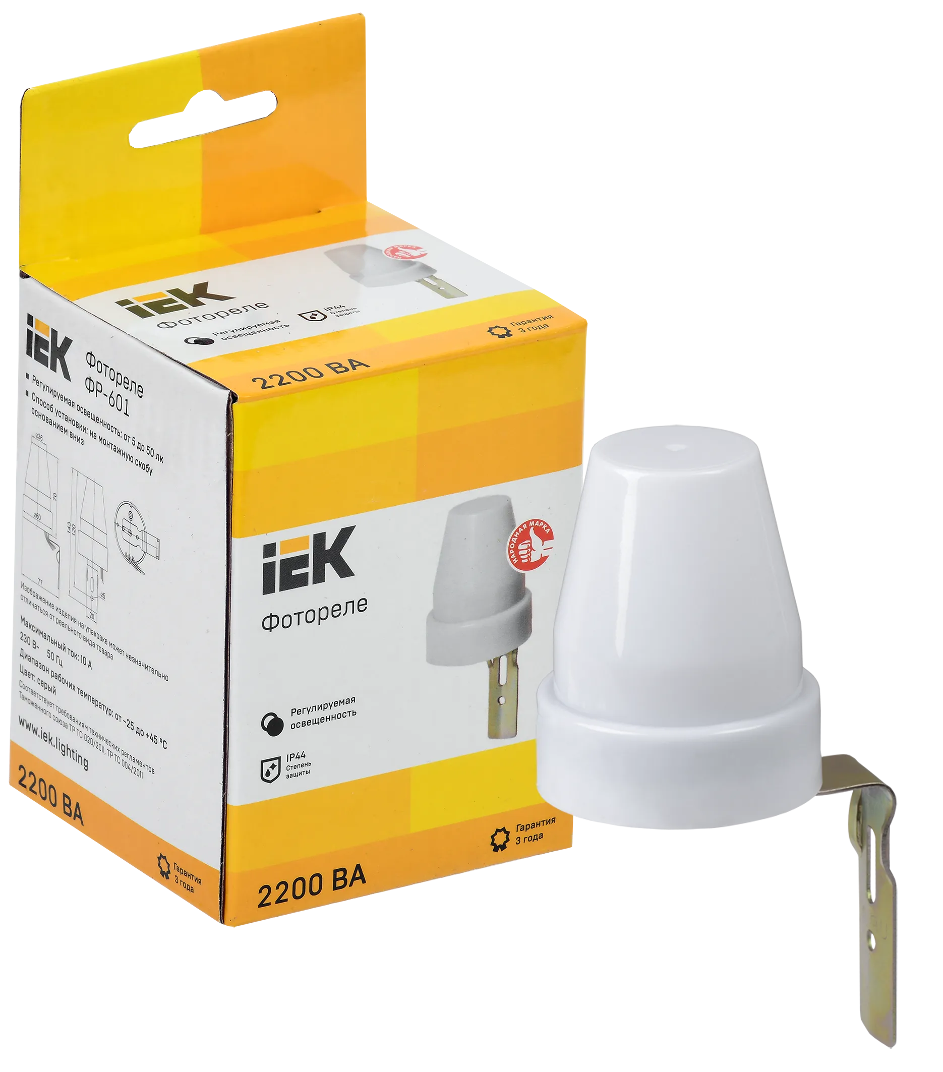 Фотореле ФР-601 2200ВА IP44 серый IEK - Фото 3