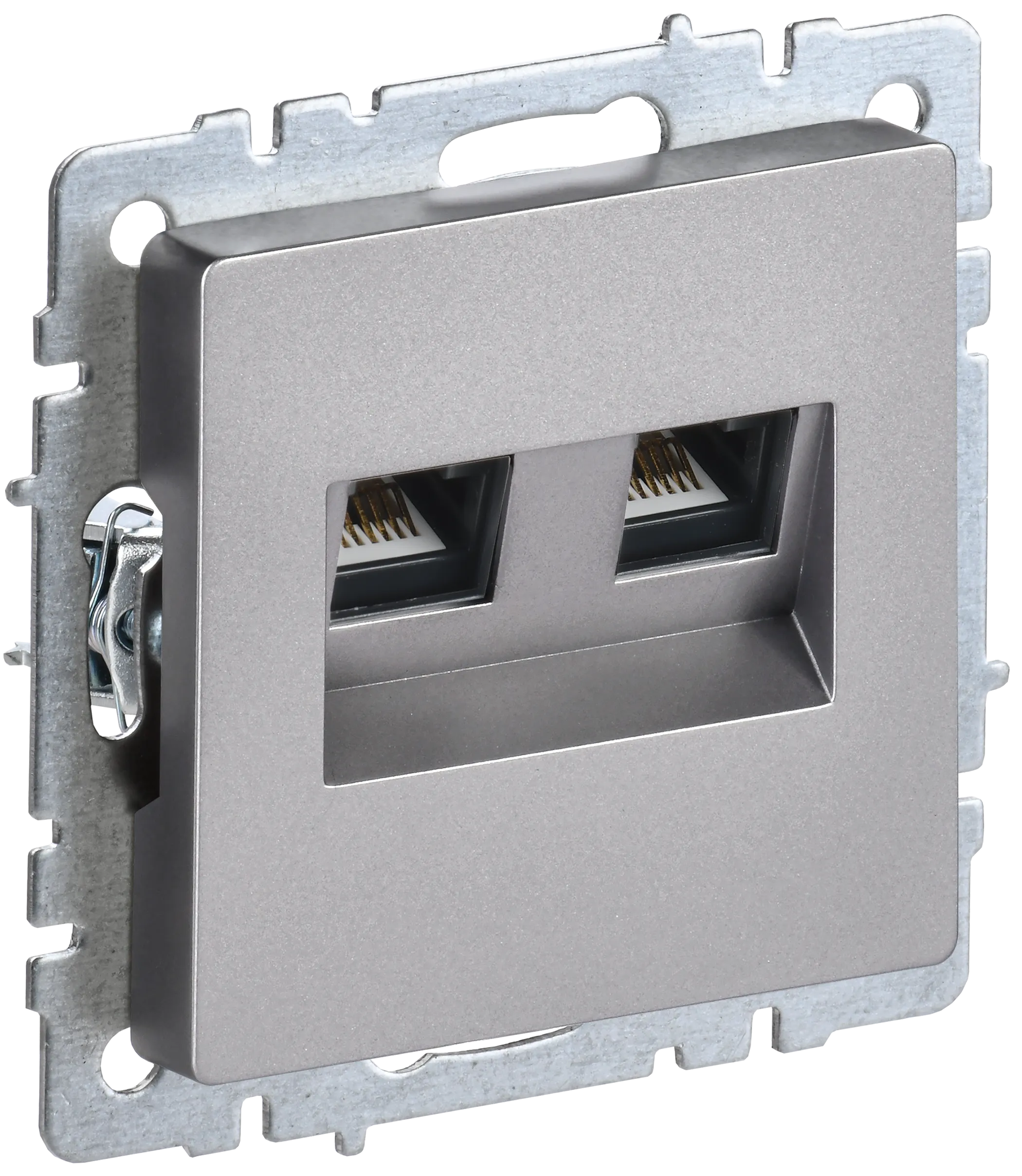 BRITE Розетка компьютерная двойная RJ45 кат.5E РК10-2-БрС сталь IEK