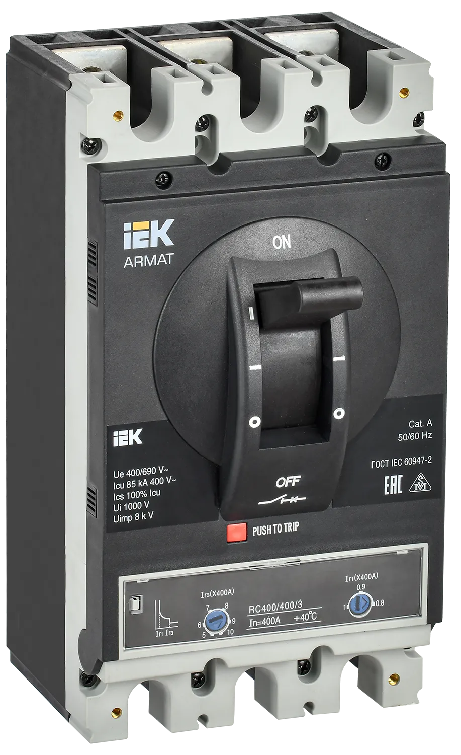 ARMAT Автоматический выключатель в литом корпусе 3P типоразмер H 85кА 400А расцепитель термомагнитный регулируемый IEK AR-MCCB-3H-085-0400A-ATUC