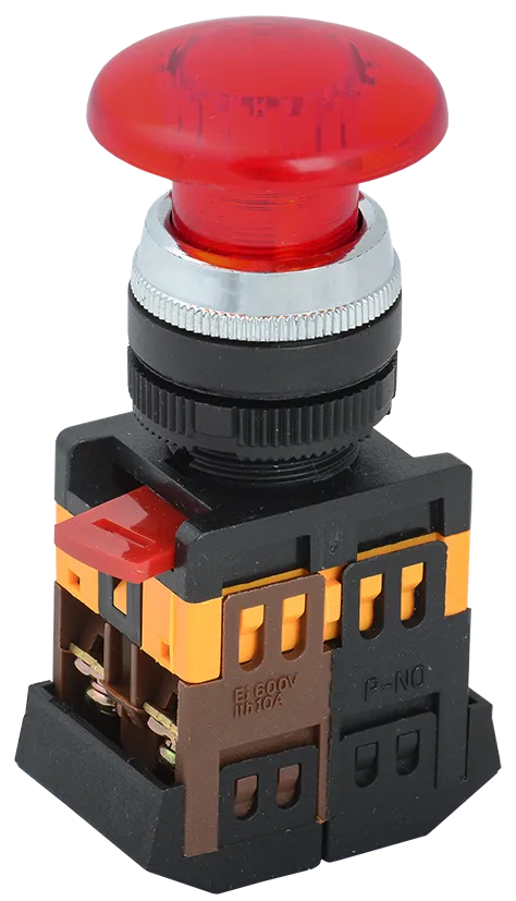 Кнопка управления AELA-22 "Грибок" d=22мм 1з+1р неон/240В красная IEK