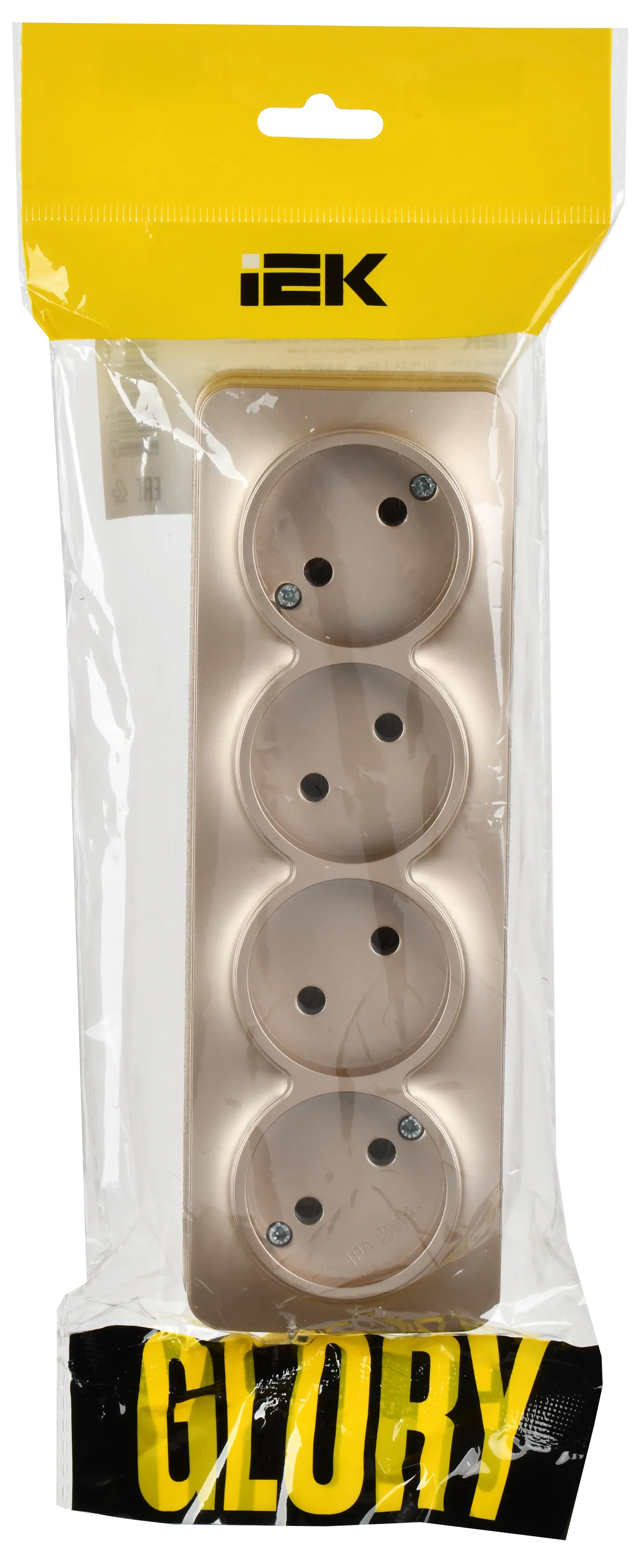 GLORY Розетка 4-местная для открытой установки без заземления без защитных шторок 10А РС24-2-ХШм шампань матовый IEK - Фото 2