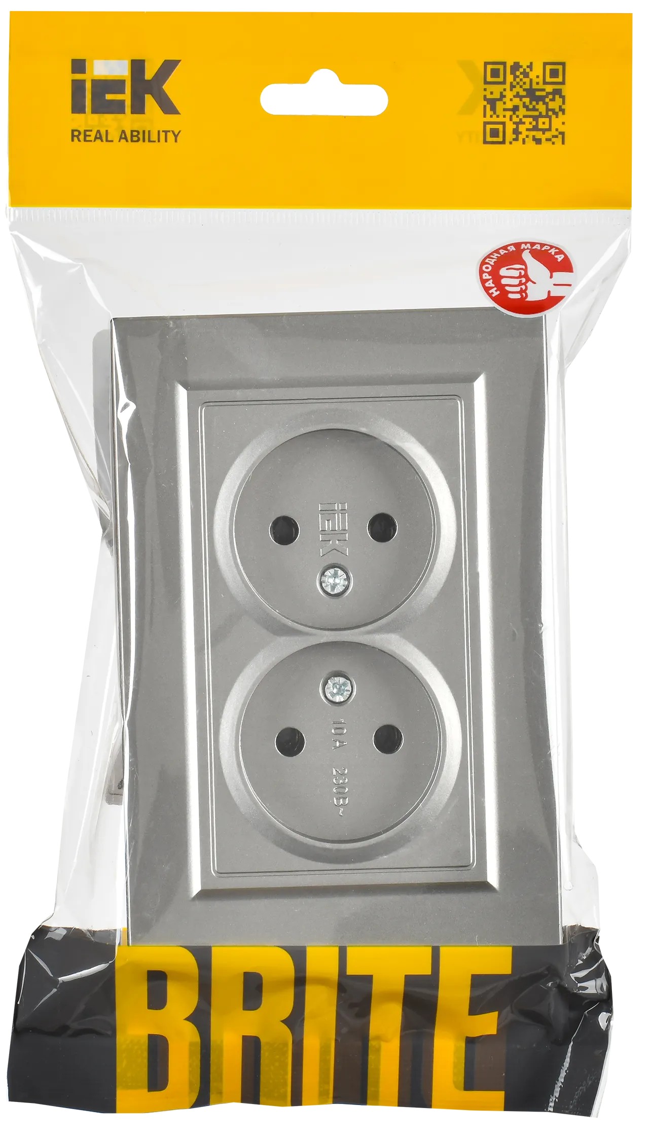 BRITE Розетка 2-местная без заземления без защитных шторок 10А в сборе РС12-2-БрС сталь IEK - Фото 2