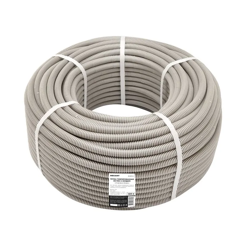 Труба гофрированная из ПВХ, с зондом, Ø16мм (бухта 100 м/уп) REXANT - Фото 2