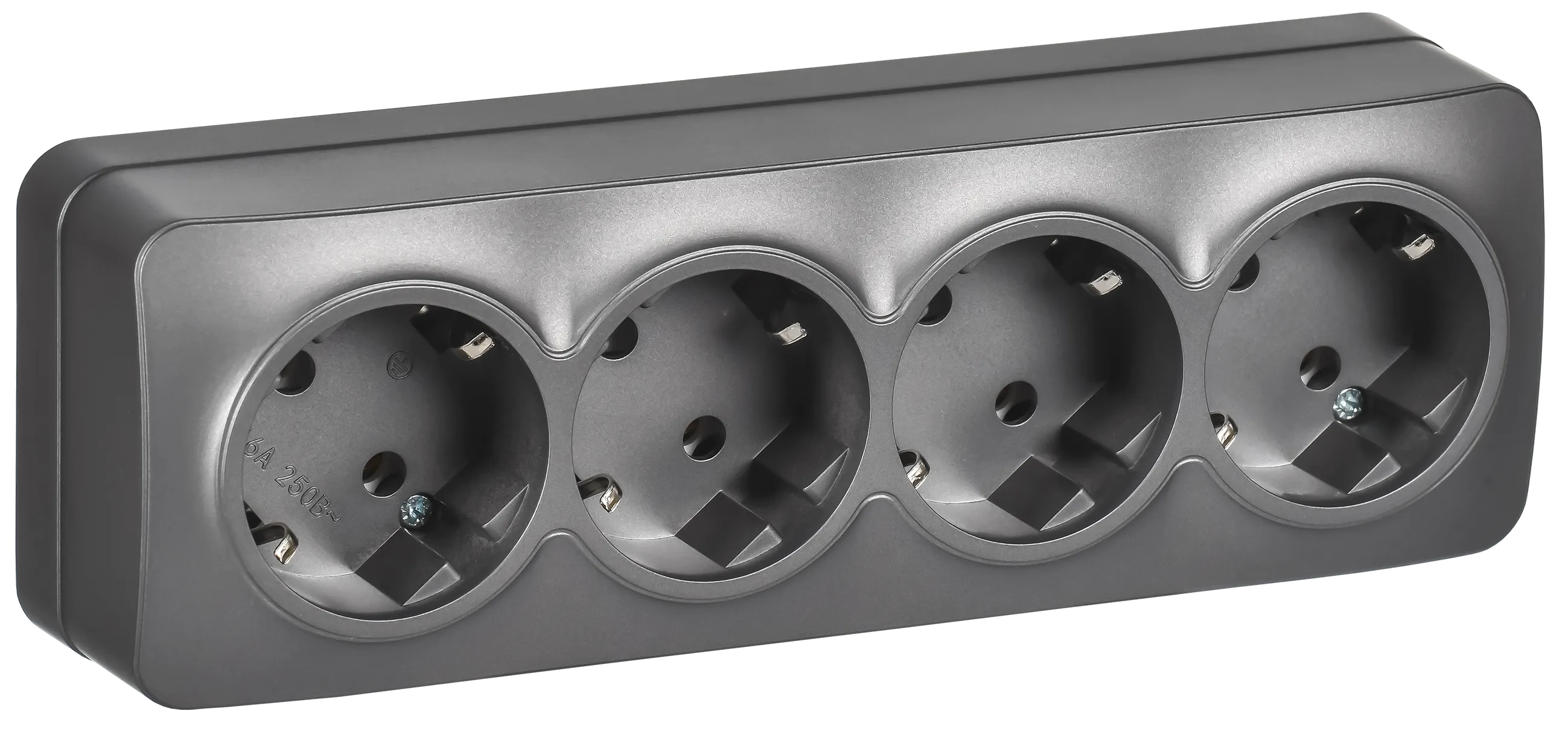 GLORY Розетка 4-местная для открытой установки с заземлением без защитных шторок 16А РС24-3-ХСм сталь матовый IEK ERH41-K46M-16