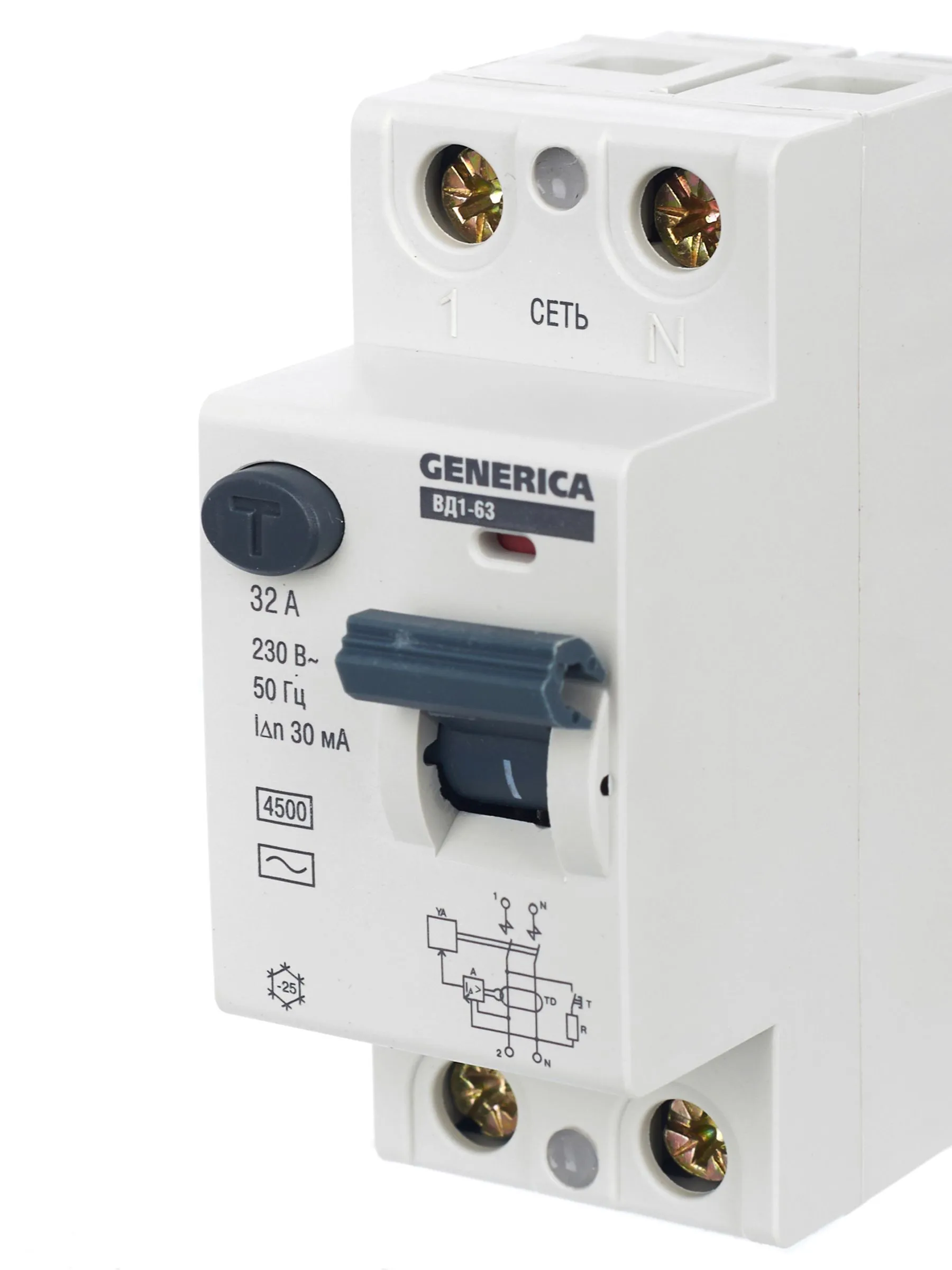 Выключатель дифференциальный (УЗО) ВД1-63 2Р 32А 30мА GENERICA - Фото 3