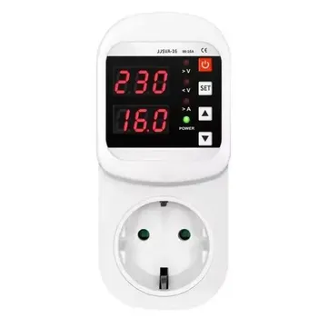 Однофазное цифровое реле напряжения и тока с дисплеем, на розетку 16А (под евро вилку с заземлением) 