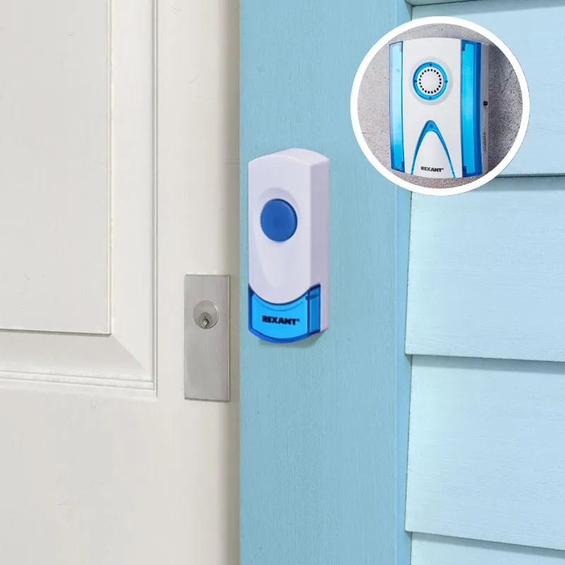 Беспроводной дверной звонок RX-3 32 мелодии 100м кнопка IP44 (белый/синий) REXANT - Фото 2