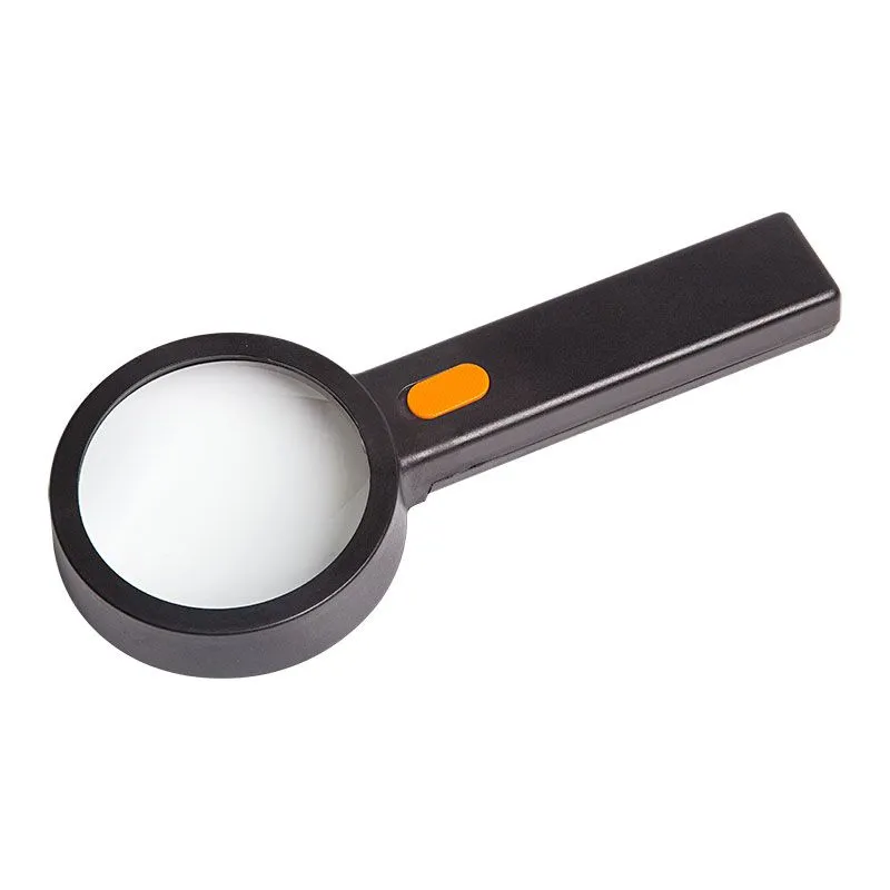 Лупа ручная, увеличение 2х/6х, ø90мм, с подсветкой, черная REXANT