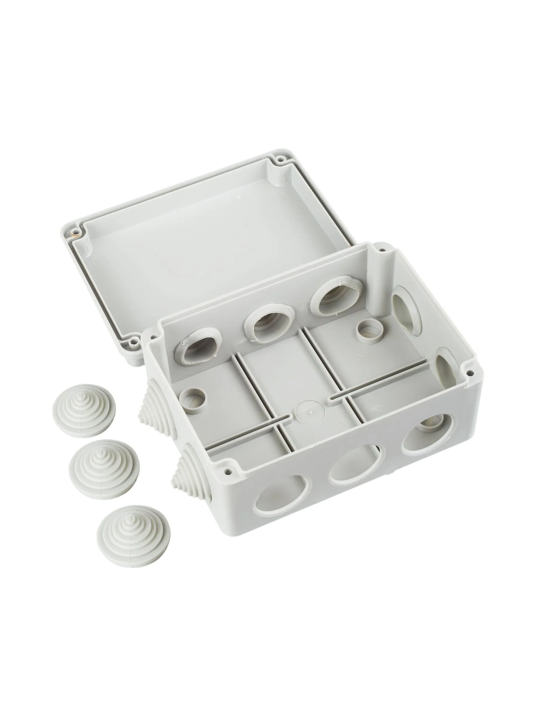 Коробка распаячная КМ41241 для открытой проводки безгалогенная (HF) 150х110х70мм IP44 10 гермовводов серая IEK - Фото 3