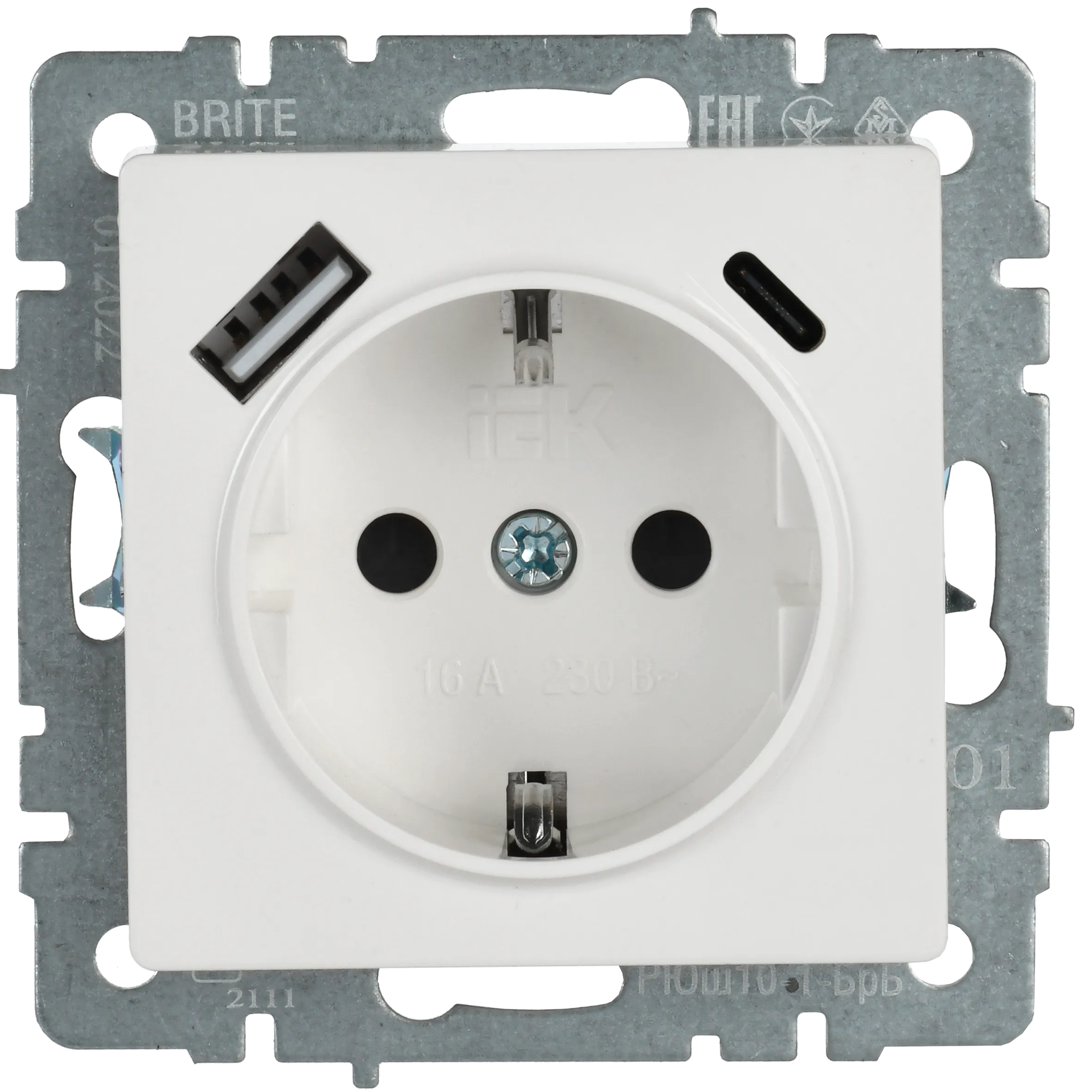 BRITE Розетка 1-местная с заземлением с защитными шторками 16А с USB A+C 18Вт РЮш11-1-БрБ белый IEK для электромонтажа - Фото 7