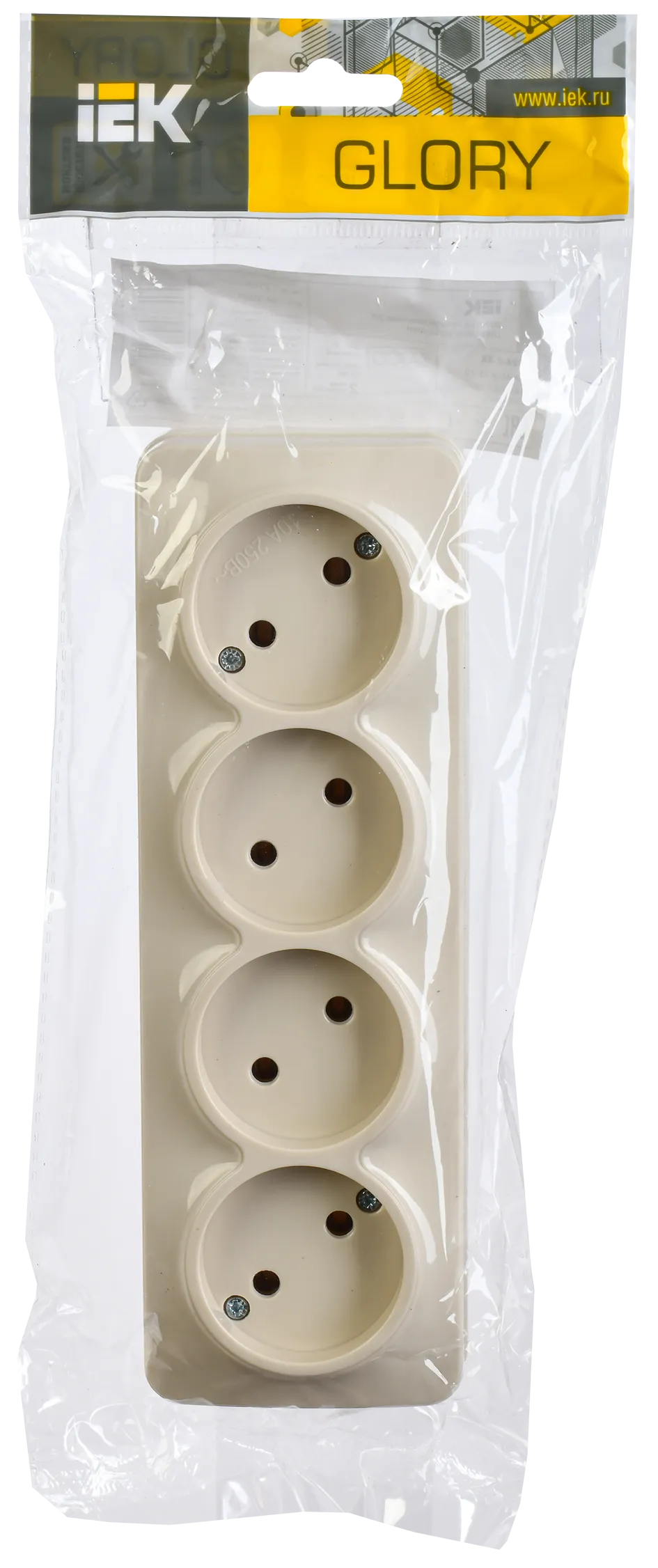 GLORY Розетка 4-местная для открытой установки без заземления без защитных шторок 10А РС24-2-ХК кремовый IEK - Фото 2