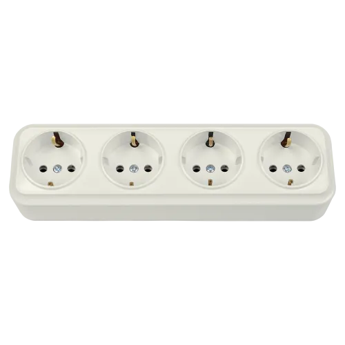 Розетка штепсельная четырехместная для открытой установки с заземляющим контактом РА16-0182