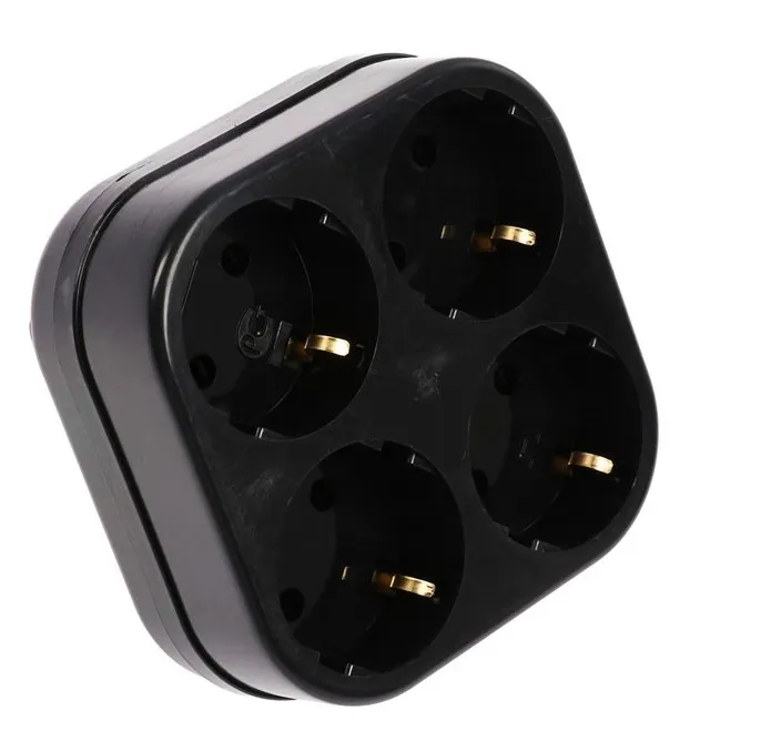 Сетевой разветвитель 4 гн, с/з, 16 А,  4T4 чёрный, в индивидуальной упаковке