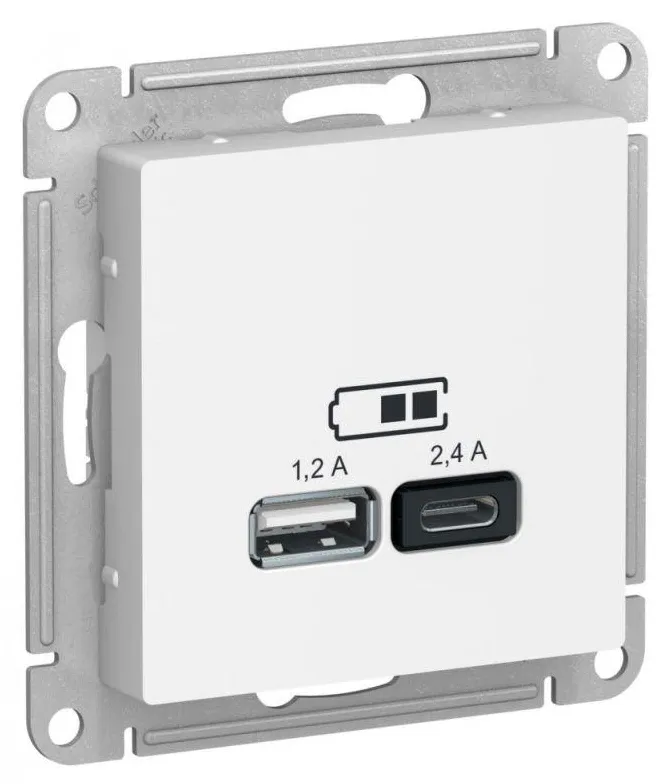 Розетка USB AtlasDesign тип A+C 5В/2.4А 2х5В/1.2А механизм лотос SE ATN001339 для дома
