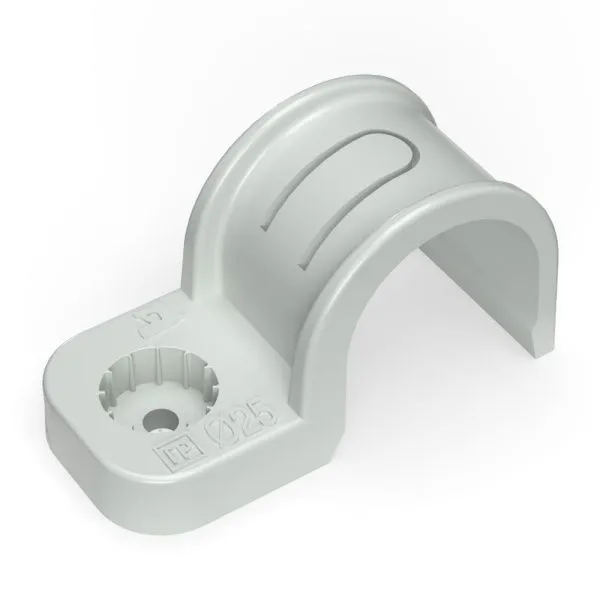 Крепеж-скоба пластиковая односторонняя для прямого монтажа атмосферостойкая серая в п/э d25 мм (50шт