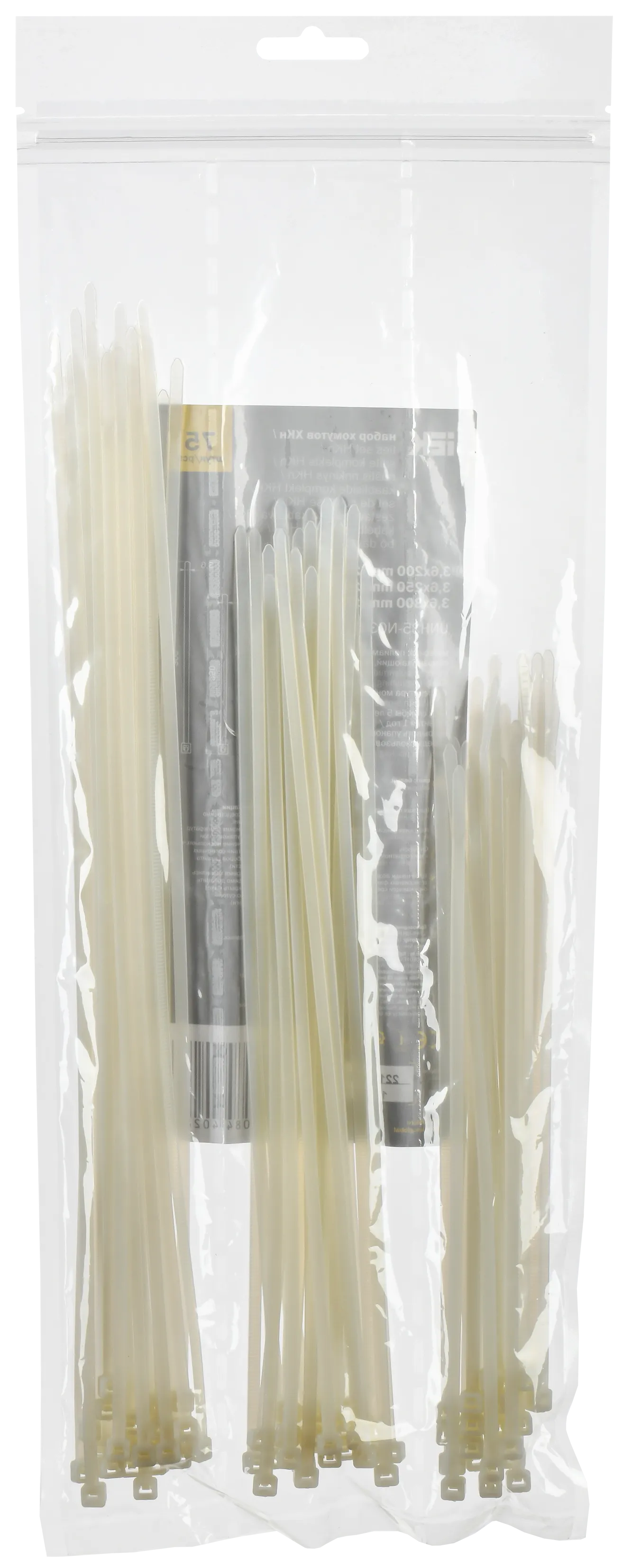 Набор хомутов 3,6х200; 3,6х250; 3,6х300 белые (75шт/упак) IEK UNH35-N03-075