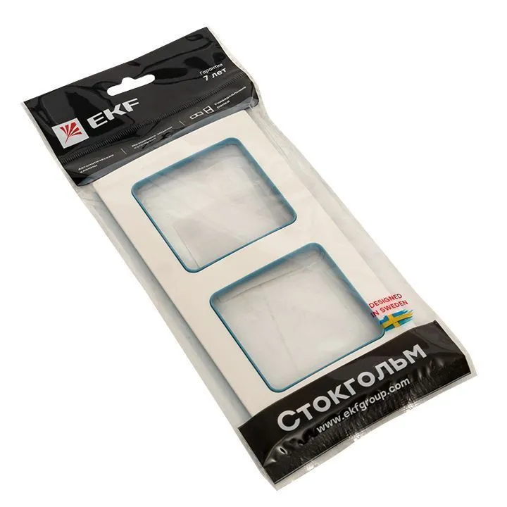 Стокгольм Рамка 2-местная белая с линией цвета синий EKF - Фото 4