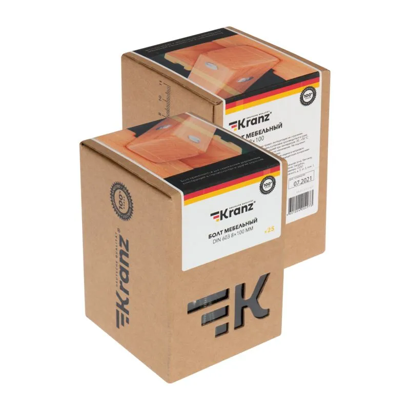 Болт мебельный KRANZ DIN 603, 8х100, короб (25 шт./уп.) - Фото 3