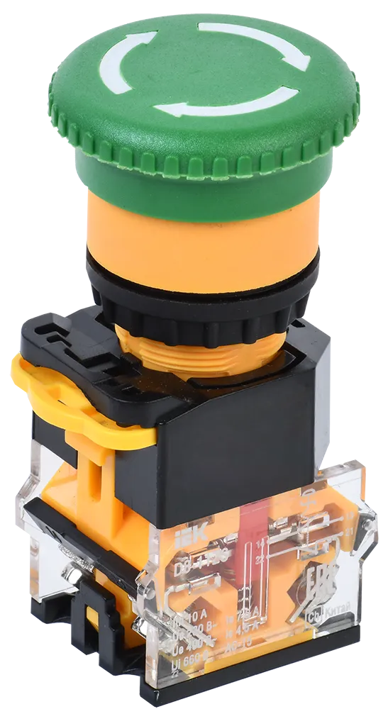 Кнопка D8-11ZS "Грибок" d=22мм 1з+1р поворотная с фиксацией зеленая IEK