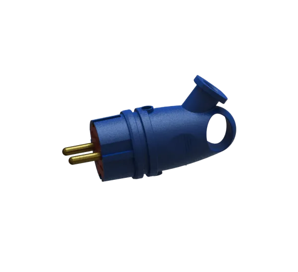 Вилка переносная угловая с кольцом каучук В 16-003 (синий) с заземлением
