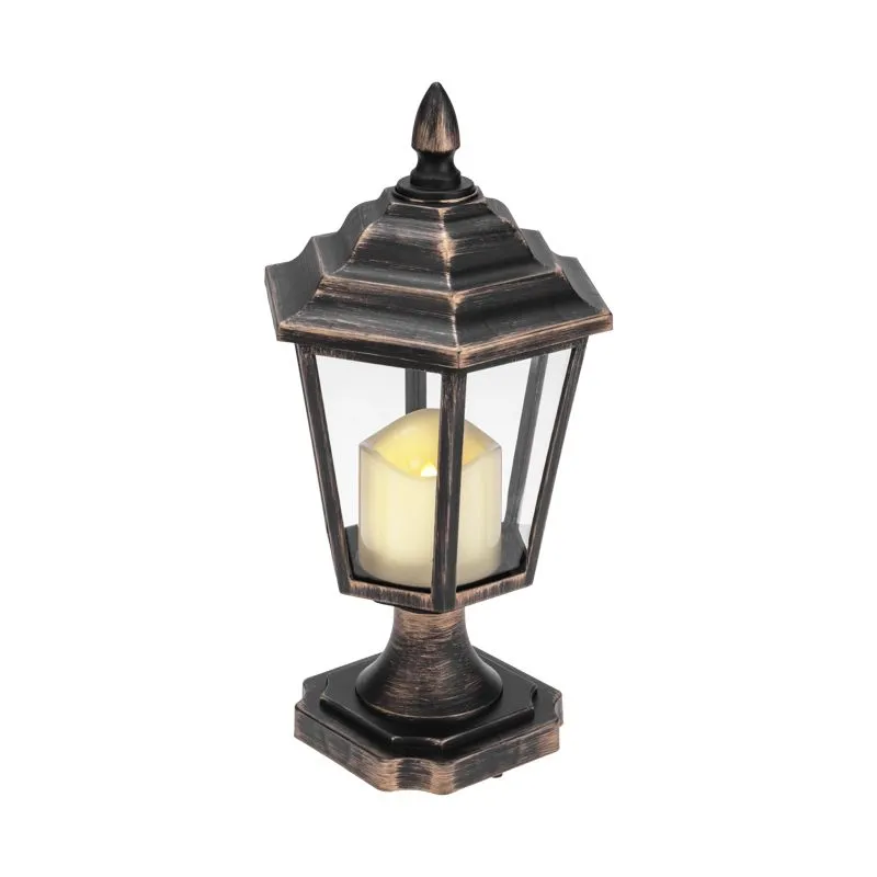 Декоративный фонарь на подставке со свечкой, бронзовый корпус, размер 14,5х17х31см, цвет теплый белый - Фото 5