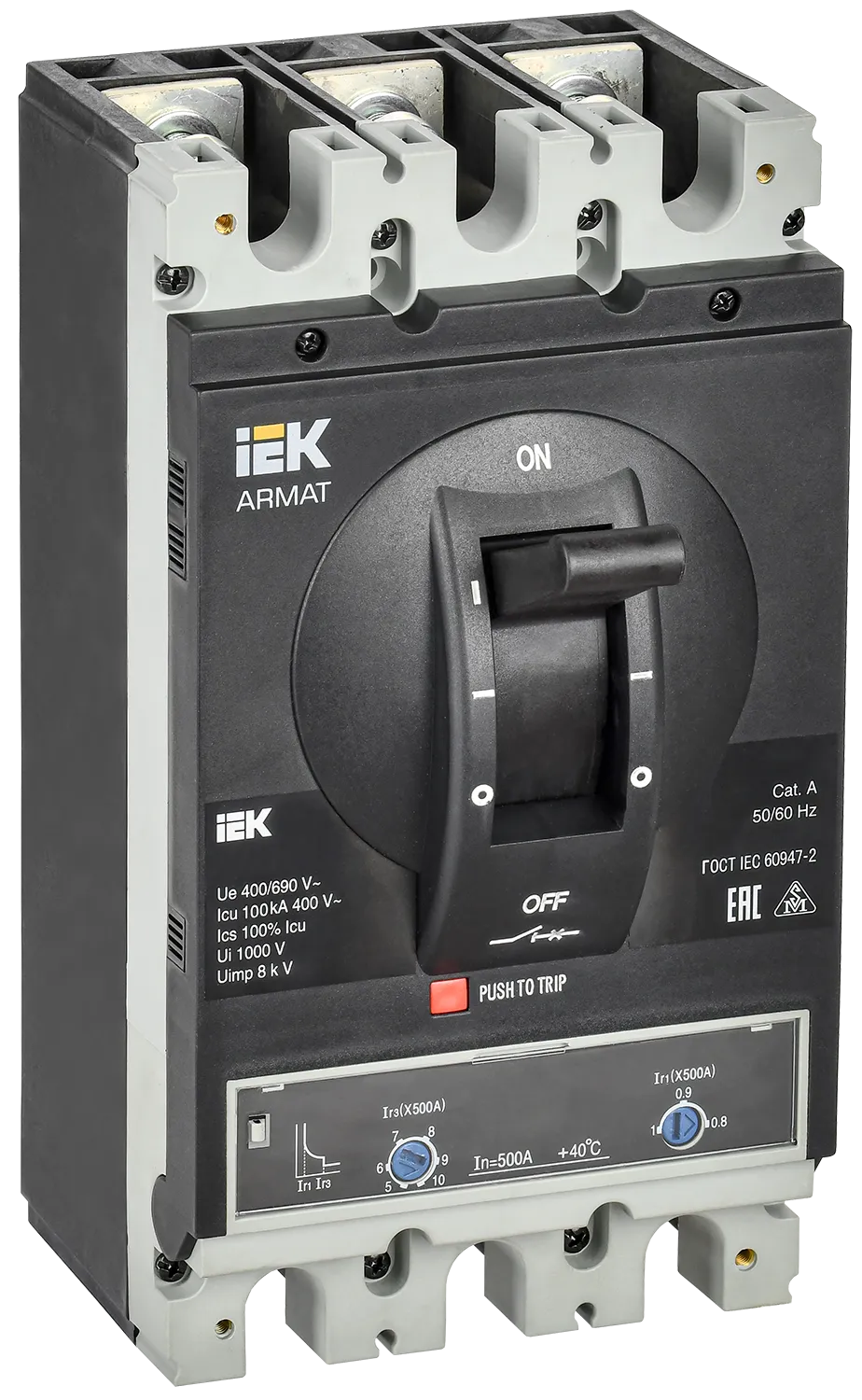 ARMAT Автоматический выключатель в литом корпусе 3P типоразмер I 100кА 500А расцепитель термомагнитный регулируемый IEK AR-MCCB-3I-100-0500A-ATUC