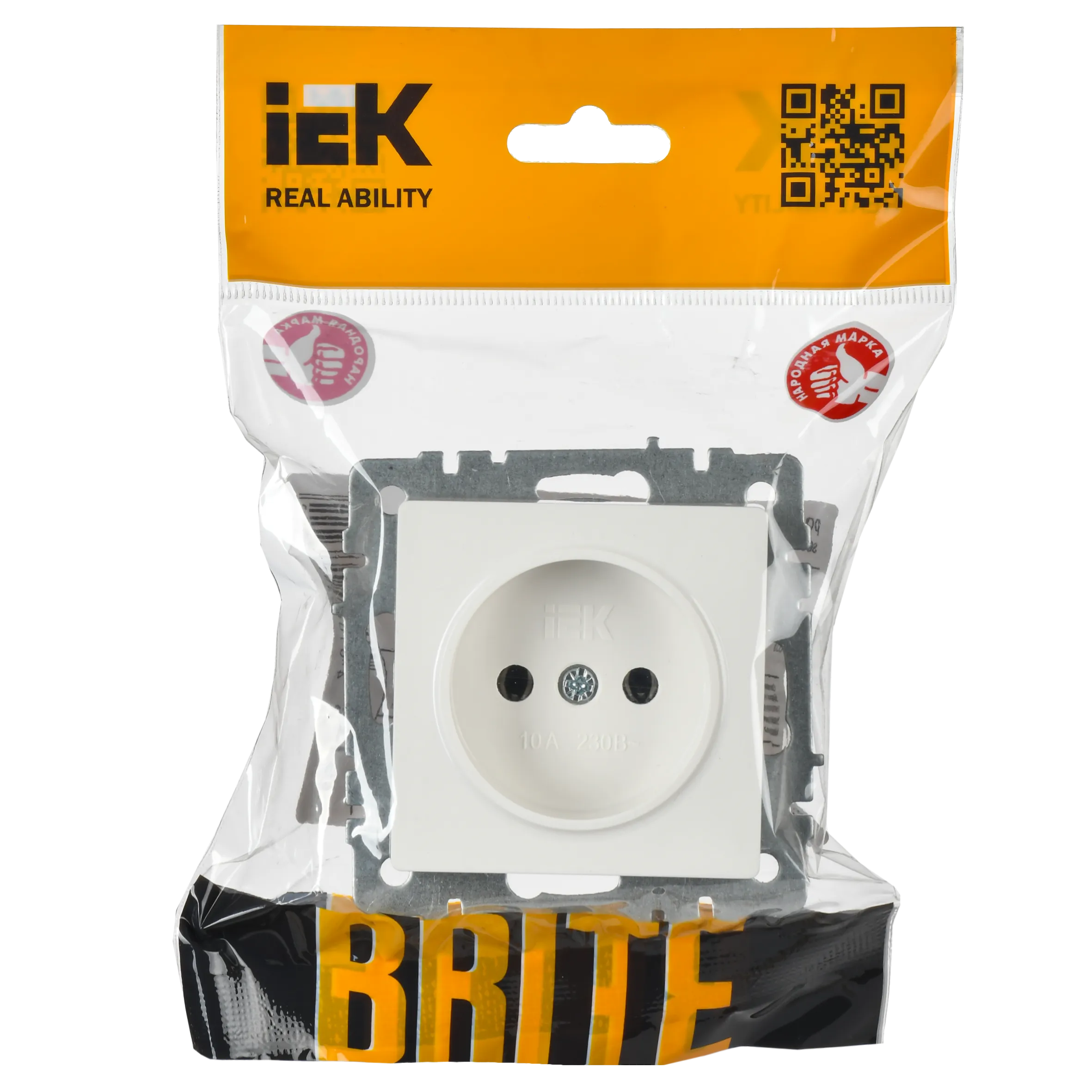 BRITE Розетка 1-местная без заземления без защитных шторок 10А РС10-1-0-БрБ белый IEK - Фото 6